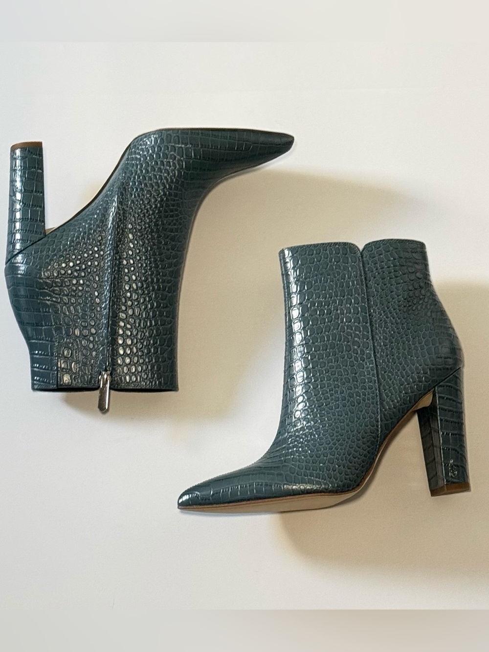 NIB Sam Edelman Raelle 2 Teal Green Croc Embossed Leather Ankle Boots Size 9.5